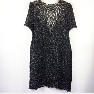 Vtg Jaisgumo Sequin Bead Dress Silk Shift